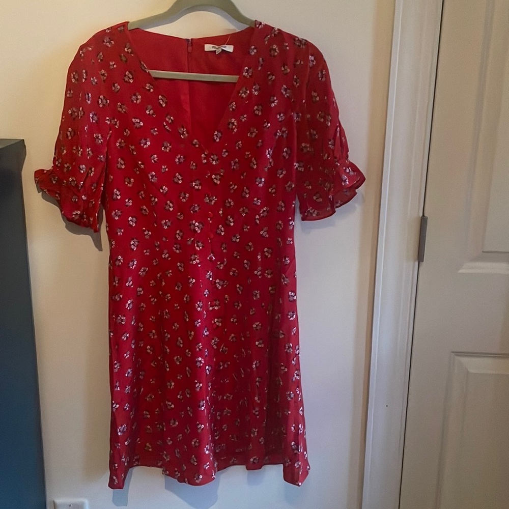 Madewell Silk Ruffle Sleeve Floral Dress